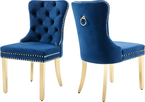 Miniatura 13 de Sillas de Comedor de Terciopelo Juego de 4, Colección Nikki Sillas de Comedor con Patas de Acero Inoxidable Plateado y Anilla, Silla Lateral de Lujo