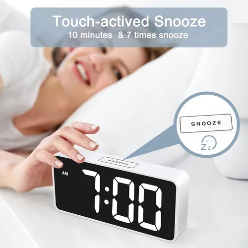 Miniatura 6 de Welgo Reloj despertador de número grande de 7.5 pulgadas para personas mayores y niños, 0-100% brillo y volumen ajustables, puerto de carga USB