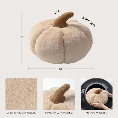 Miniatura 6 de Ashler - Almohadas de calabaza de Halloween, decoración de otoño, almohada con forma de calabaza, almohada de calabaza beige para decoración