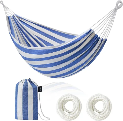 Hamaca doble brasileña con bolsa de transporte portátil, tela de algodón suave, hasta 450 libras para colgar en patio, árboles, jardín, patio,