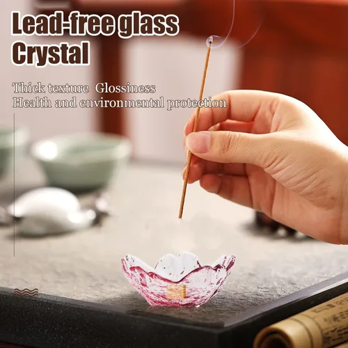 Miniatura 3 de Soporte de incienso para varillas y incienso de reflujo, soporte de incienso hecho a mano de vidrio con diseño de flores de cerezo, con 9 agujeros