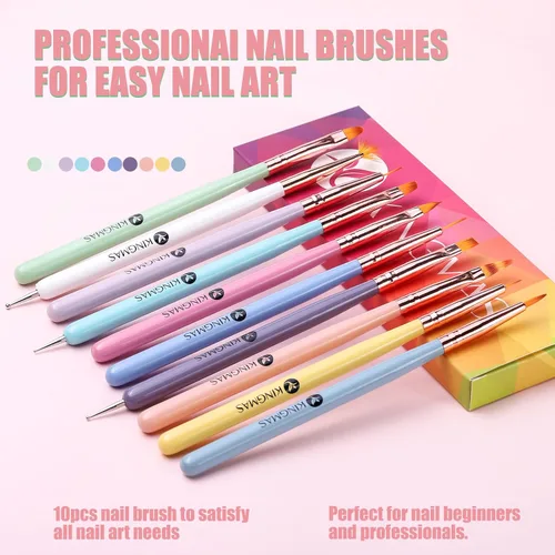 Miniatura 2 de KINGMAS 10 pinceles de arte de uñas, pincel de pintura para limpiar, pincel de dibujo, pincel para delineador de uñas y bolígrafo de punteado de uñas