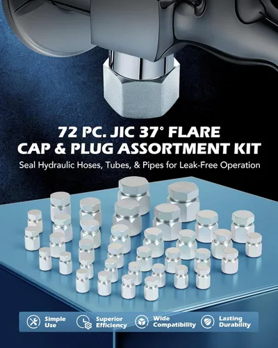 Miniatura 2 de ZELCAN Kit de tapón y tapón de manguera hidráulica, 64 piezas JIC Plug and Cap Surtido Kit con rosca de 37° para tablero tamaño 4 6 8 10 12 16, kit