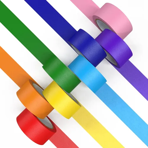 Miniatura 10 de CHIYUNS Cinta adhesiva de color, cinta de pintores de color para niños, 10 rollos de 1 pulgada de ancho x 12 yardas cada uno, cintas de papel