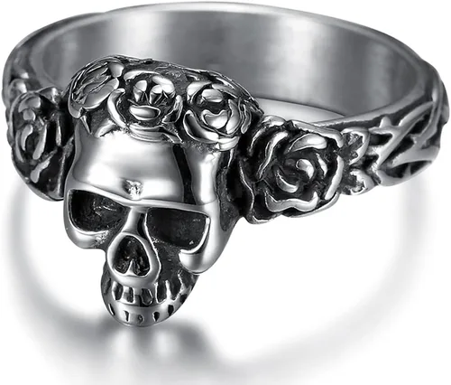 Jude Jewelers Anillo de calavera gótica de acero inoxidable para Halloween, ciclismo, fiesta, cóctel, vampiro, roca, hiphop, vikingo, Metal,