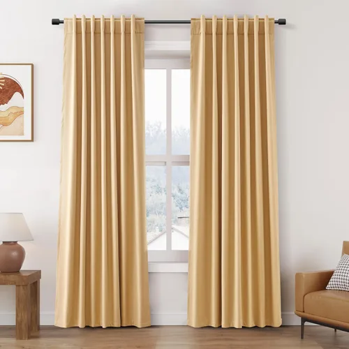 Miniatura 100 de Cortinas de lino 100% opacas para dormitorio, 102 pulgadas de largo, con pestaña trasera, bolsillo para barra, paneles acústicos con aislamiento