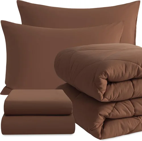 Miniatura 34 de NTBAY Juego de edredón Twin con sábanas, juego de ropa de cama Twin suave y transpirable de 5 piezas, cama Twin en una bolsa, juego de edredón Gris