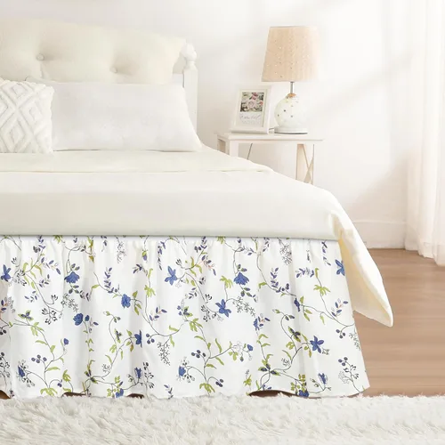 Miniatura 45 de Falda de cama RIMELA envoltura volante elástica que protege contra el polvo con color sólido, resistente a las arrugas y a la decoloración con Blanco