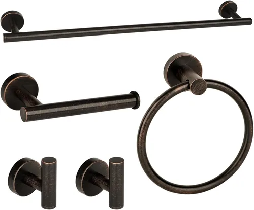 Miniatura 12 de Juego de Accesorios de Ferretería de Baño de Oro Cepillado de 5 Piezas, Juego de Barra de Toallas de Baño de Acero Inoxidable de 24 Pulgadas