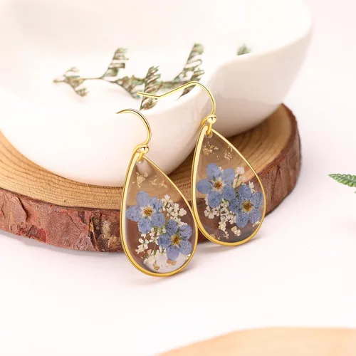 Miniatura 69 de Forget-Me-Not and Queen Anne's Lace Pressed Wildflower Earrings Pressed Flower Earrings Handmade Drop and Dangle Earrings Gift for Woman
