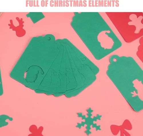 Miniatura 3 de SallyFashion 100 etiquetas de Navidad con cuerdas, etiquetas huecas de papel de regalo, etiquetas de nombre de Navidad para regalos, etiquetas