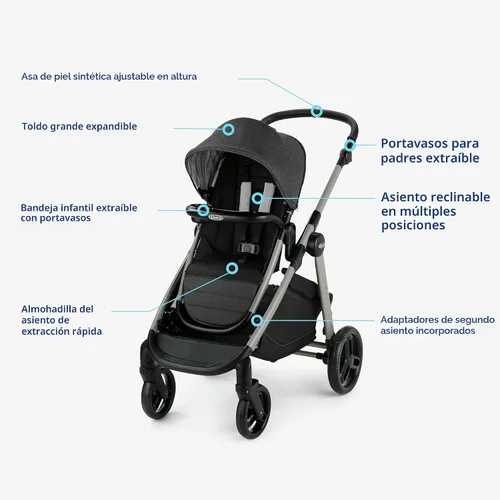 Miniatura 6 de Graco Modes Nest2Grow Carriola de bebé, Asiento ajustable Slide2Me, 4 modos de uso desde silla de auto para bebé hasta carriola doble, Maison