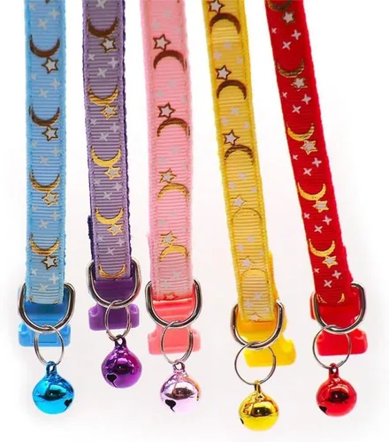 Miniatura 3 de Collar reflectante para gato, 5 collares de gato separables con lunas de campana, estrellas, lindo gatito, ajustable, de 7.5 a 12.5 pulgadas