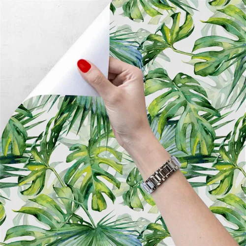 Miniatura 7 de Papel tapiz tropical para despegar y pegar, papel tapiz autoadhesivo verde prepegado, grueso, impermeable, para decoración, 17.7 pulgadas x 9.8 pies
