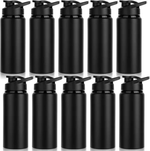 Miniatura 13 de Paquete de 10 botellas de agua a granel, botellas de agua deportivas de aluminio de 20 onzas con tapas a presión, botellas de agua reutilizables