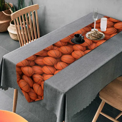 Camino de mesa de baloncesto deportivo para cocina, comedor, fiesta, vacaciones, boda, decoración del hogar, interior y exterior, 13 x 70 pulgadas