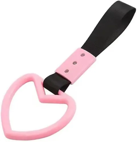 Miniatura 5 de 1 unidad de anillo colgante JDM Tsurikawa para tren de metro, autobús, correa de mano para automóvil, diseño de deriva (corazón: negro/rosa)