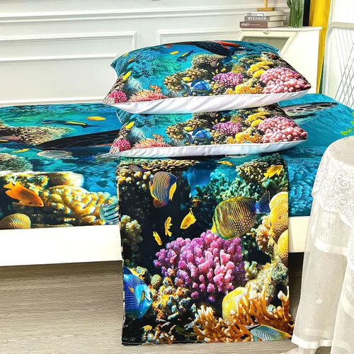 Miniatura 4 de CVHOUSE Juego de sábanas bajeras de tortuga marina, tamaño individual, juego de ropa de cama de tortuga para niños y niñas, 1 sábana encimera y 1 A4