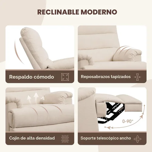 Miniatura 7 de Mecedora Divanus, grande, estilo balancín, reclinable, beige, giratoria, silla reclinable con respaldo alto, para cuarto de bebé o sala de estar