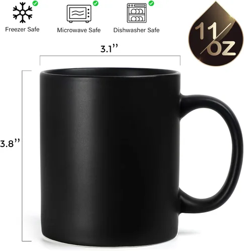 Miniatura 2 de harebe Juego de 4 tazas de café clásicas de 11 onzas, taza de cerámica familiar para café, té, cacao y bebidas calientes, negro mate