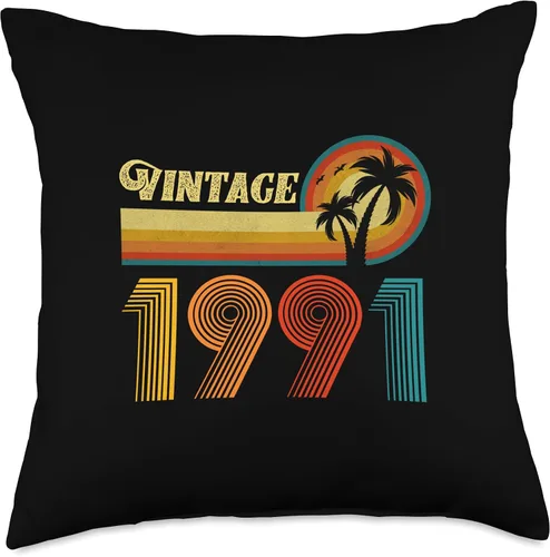 Miniatura 4 de Vintage 1991 Birthday Gift for Men Women 35 Years Retro Palm Throw Pillow