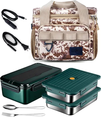 Miniatura 9 de Fiambrera Eléctrica Calentadora de Alimentos para Hombres Adultos, 3 en 1 Fiambreras con Calefacción para Coche Camión Trabajo Viaje con Bolsa