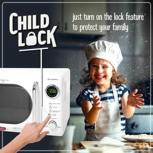 Miniatura 4 de Nostalgia Horno microondas compacto retro para encimera, 0.7 pies cúbicos, 700 vatios con pantalla digital LED, bloqueo para niños, interior fácil