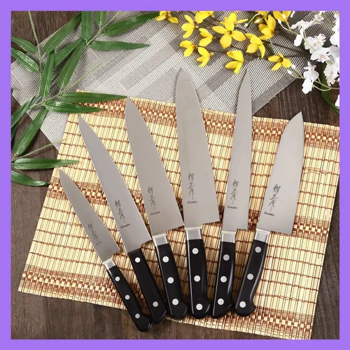 Miniatura 8 de Cuchillo de chef japonés multiusos INOX AUS-8A acero inoxidable mango de madera de Pakkawood negro, Santoku 7 pulgadas (7.087 in)