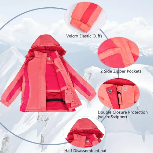 Miniatura 46 de Chaqueta de esquí impermeable para niñas, chaqueta de snowboard para exteriores, resistente al viento, con forro polar, abrigo de nieve cálido