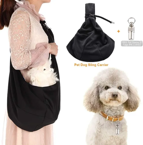 Miniatura 4 de Bolsa de viaje pequeña para perros y gatos – Transportador de mascotas manos libres con correa ajustable y barril de identificación de acero