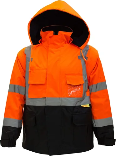 Miniatura 8 de NY Hi-Viz Workwear J8511/J8512 Ansi Class 3 - Chaqueta de seguridad de alta visibilidad con cremallera, bolsillo de PVC, parte inferior negra Lima