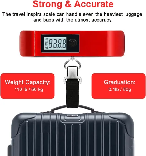 Miniatura 8 de travel inspira Báscula de equipaje, báscula digital de equipaje, báscula de equipaje, 110 libras110.2lbs, batería incluida, Báscula digital