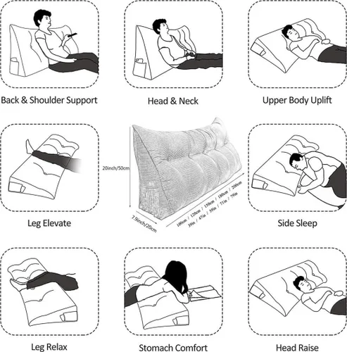 Miniatura 4 de Almohada de cuña de terciopelo para cabecero de cama tamaño King, Queen, doble/individual, cojín de cabecera triangular, respaldo grande, posición