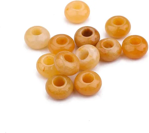 Miniatura 4 de BEADIA Cuentas de jade amarillo natural rondelle con orificio grande (5.5mm) cuentas sueltas semipreciosas para hacer joyas 0.55x0.295 pulgadas 12