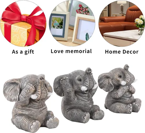 Miniatura 3 de Juego de 3 estatuas de elefante para decoración del hogar, bonitas figuras para estante, sala de estar, dormitorio, oficina, escritorio, estantería