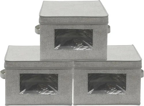 Miniatura 9 de Simple Houseware Contenedor de almacenamiento con ventana transparente, asas y tapa, paquete de 3, color gris