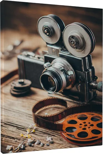 Arte de pared de cámara vintage, decoración de fotografía marrón y negro, impresión estética de película retro para sala de estar, dormitorio,