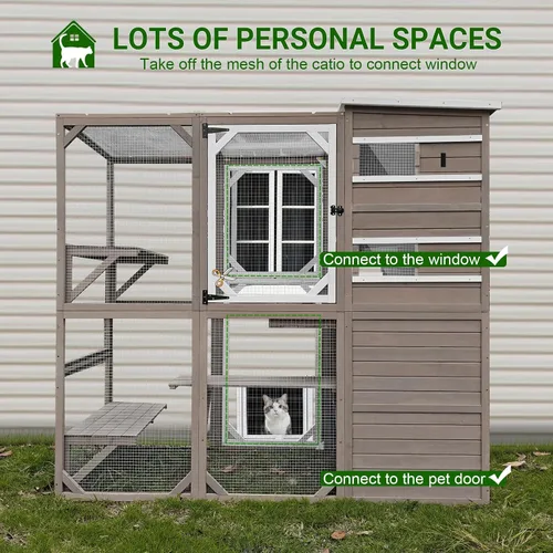 Miniatura 3 de PetsCosset Gran Encierro para Gatos al Aire Libre, Casa para Gatos Resistente a la Intemperie Conectada a la Ventana para Múltiples Gatos, Refugio