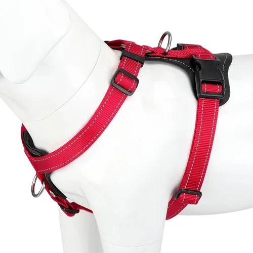 Plutus Pet Arnés ajustable sin tirones para perro con detalles de cuero, chaleco de nailon reflectante resistente para entrenamiento, senderismo,