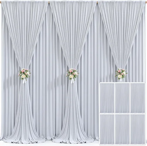 Miniatura 33 de Cortina de fondo beige de 10x10 para bodas y fiestas, cortina de fondo beige sin arrugas para fotos, cortinas de fondo para decoración de baby Gris