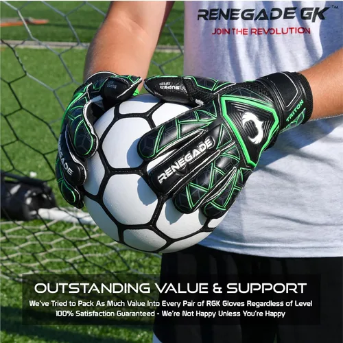 Miniatura 7 de Guantes de portero Renegade GK Triton con protección antimicrobiana (tallas 5-11, 3 estilos, nivel 2) Protectores de dedos Pro-Tek y Super Agarre