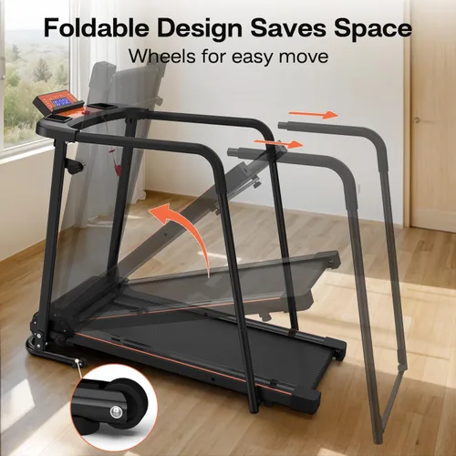 Miniatura 6 de Caminadora para personas mayores con pasamanos largos, control de aplicación y escenas virtuales 3D - Motor silencioso de 3.0 HP, capacidad de 300