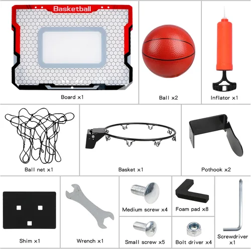 Miniatura 3 de Aro de baloncesto interior con 2 bolas y accesorios completos, sobre la puerta y mini aro para niños y adultos