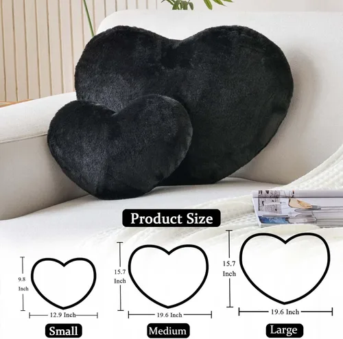 Miniatura 2 de XVTRU Almohadas de Corazón Negro, Linda Almohada Decorativa de Corazón, Almohadas en Forma de Corazón para Cama, Cojín de Almohada de Decoración