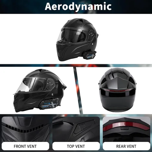 Miniatura 5 de Cascos modulares Bluetooth para motocicleta con luces traseras, certificado por DOT, doble visera, cascos de cara completa para hombres y mujeres