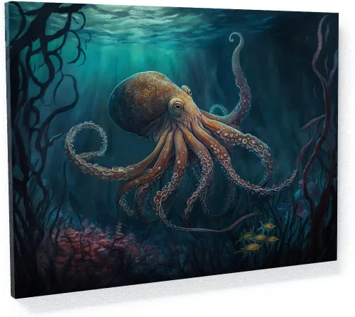 Miniatura 10 de Sense Canvas Octopus Vibrant Ocean 7 - Lienzo decorativo para decoración del hogar, póster grande de 40 x 30 pulgadas, 0.75 pulgadas