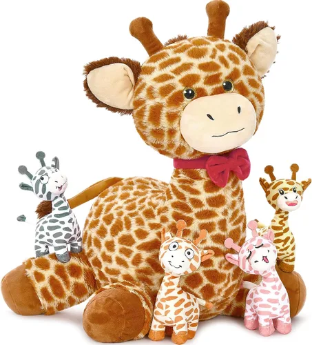 Miniatura 12 de Tezituor Juego de 5 lagartos de peluche realistas con bebés, 26.4 pulgadas, gran peluche de dragón barbudo, juguete de juguete para niños