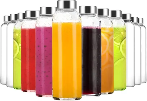 Miniatura 9 de Luxfuel Botellas de vidrio transparente de 24 onzas con tapas, botellas de agua de vidrio reutilizables con tapa de acero inoxidable para jugos