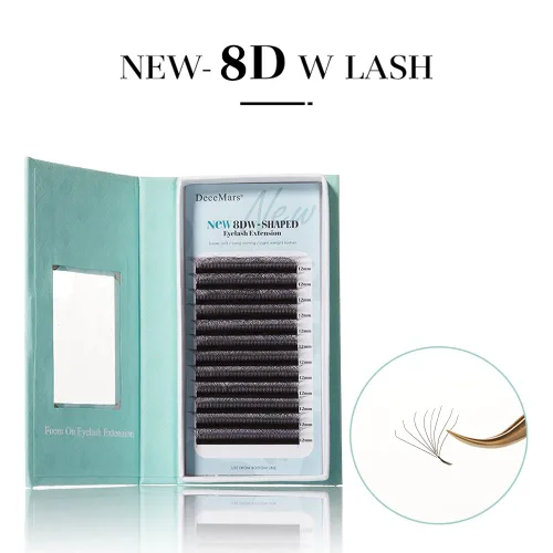 Miniatura 3 de DeceMars Extensiones de pestañas en forma de W 8D de 0.003 in, rizo C 8-12, bandeja mixta, racimos de volumen de aspecto natural, color negro mate
