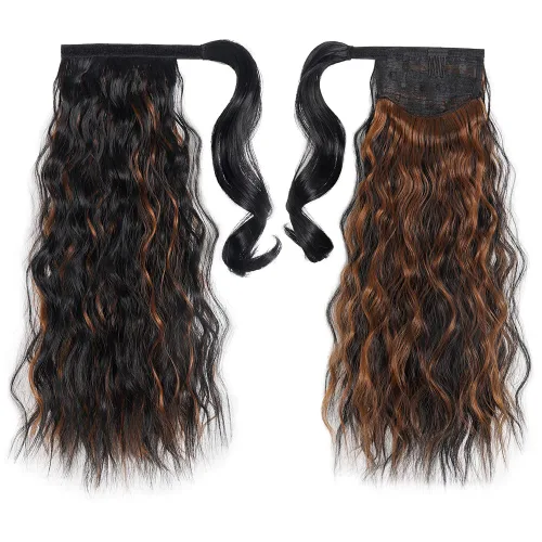 Miniatura 34 de Extensiones de cabello para cola de caballo, extensión de cola de caballo roja de 16 pulgadas, corta, ondulada, rizada, envolvente, cola de caballo